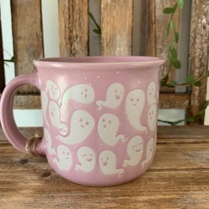 BNWT matte pink Halloween Full Moon ghost mug with white ghosts